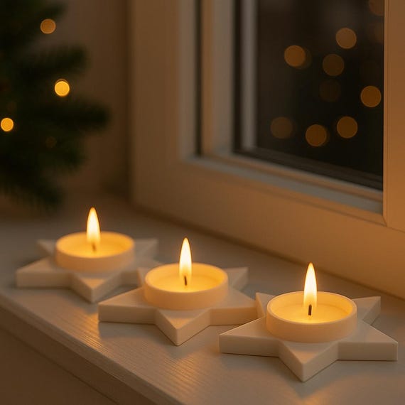 3er Set Stern Teelichthalter Weihnachten – 3D-Druck Deko Sterne für LED-Teelichter | Weihnachtsdeko | Geschenkidee