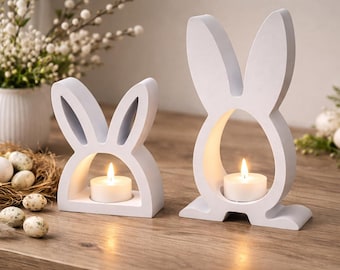 3D printed Easter bunny tealight holders, set of 2 – modern & minimalist – bunny candle holders in white or black – Easter decoration gift idea