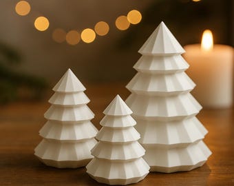 Minimalist 3D-printed Christmas trees – set of 3 | Modern decoration made of PLA | Scandinavian, white | Made in Germany