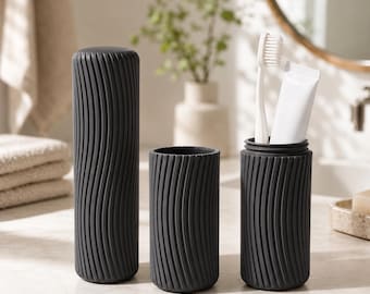 Travel toothbrush cup made of PLA, ribbed multi-functional cup, 3D-printed toothbrush holder for the bathroom