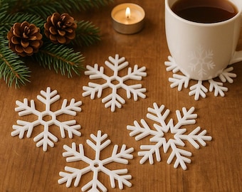 Snowflake Coaster Set • 3D Printed • White • Black • Winter Decoration & Gift • Heat Resistant • Coasters for Cups and Glasses