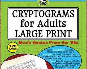 CRYPTOGRAMMEN VOOR VOLWASSENEN Filmcitaten in grote letters uit de jaren 90, 120 pagina's - digitale versie