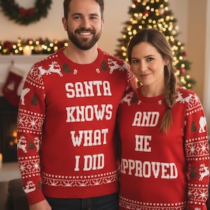 Couples Inappropriate Christmas Knitted Sweater, Funny Boyfriend Christmas Knit Sweater, Sarcastic Husband and Wife Sweater