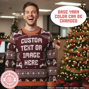 Custom Ugly Christmas Knitted Sweater 2025, Custom Text or Image Christmas Knitted Crew Neck Sweater, Matching Cozy Christmas Sweater
