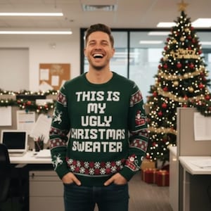 Ugly Christmas Sweater, Custom Christmas Knitted Sweater, Funny Christmas Knitted Crew Neck Sweater, Office Cozy Christmas Sweater