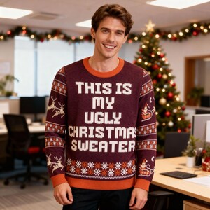 Ugly Christmas Sweater Knitted Crew Neck, My Ugly Sweater Costume Knit, Premium Knitted Crew Neck Sweater