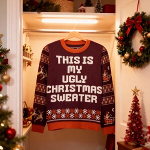 Ugly Christmas Sweater Knitted Crew Neck, My Ugly Sweater Costume Knit, Premium Knitted Crew Neck Sweater