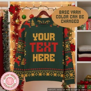 Custom Text Christmas Knitted Sweater, Personalized Office Christmas Knitted Crew Neck Sweater, Funny Cozy Christmas Sweater