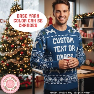 Custom Ugly Christmas Knitted Sweater, 2025 Custom Text or Image Christmas Knitted Crew Neck Sweater, Matching Cozy Christmas Sweater