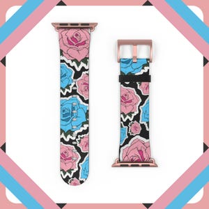 Trans Flower Apple Smart Watch Band (Watch not included), Gift for Transmen and Transwomen, Trans Pride Gift