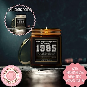 Custom Class Reunion Party Favors, 1985 Class Reunion Giveaways, Class of 85 Scented Candles, Coconut Apricot Wax (4oz, 9oz)