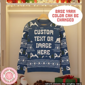 Custom Ugly Christmas Knitted Sweater, 2025 Custom Text or Image Christmas Knitted Crew Neck Sweater, Matching Cozy Christmas Sweater
