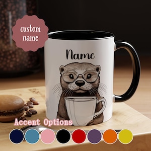 Aangepaste otternaammok, grafische ottercadeau, schattige ottermok cadeau, cadeau voor otterliefhebber, accentkoffiemok, 11oz, 15oz