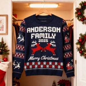 Family Matching Christmas Knitted Crew Neck Sweater, Custom 2025 Christmas Squad Knitted Sweater, Family Reunion Cozy Christmas Sweater