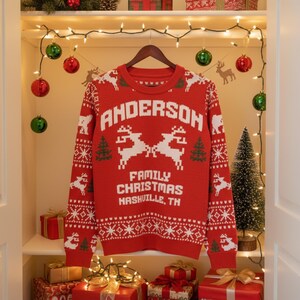 Custom Family Matching Christmas Knitted Crew Neck Sweater, Funny Group Matching Christmas Sweater, Family Reunion Cozy Christmas Sweater