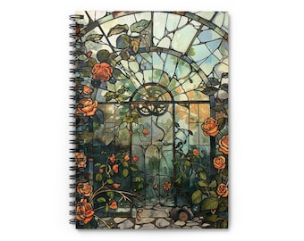 Floral Stained Glass Garden Spiral Notebook: Artistic Journal