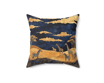 Cuscino con stampa animalier: cuscino decorativo con giraffa e zebra in stile safari