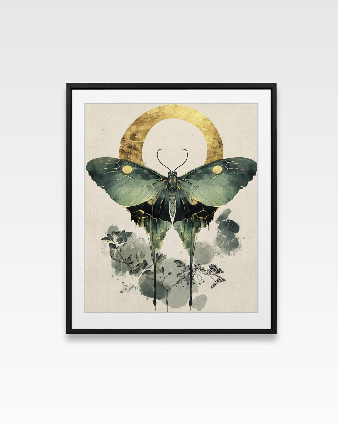 Luna Moth Art Print: Emerald Butterfly, Gold Moon (digital Download) - Etsy
