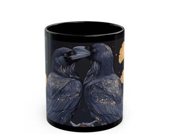 Raven Couple Coffee Mug | Gothic Celestial Crow, Dark Academia