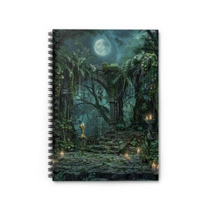 Mystical Spiral Notebook - Enchanted Forest Design, Aesthetic Journal, Fantasy Gift, Writing Spiral, Moonlit Ruins
