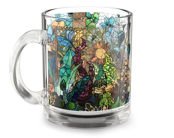 Taza de café con vitrales florales: Artículos botánicos para beber