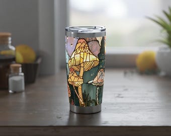 Mushroom Stained Glass Tumbler: Eco-Friendly Travel Coffee Cup