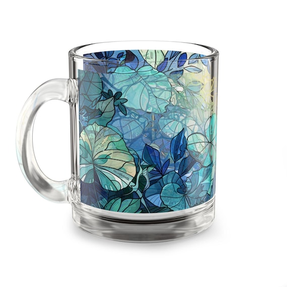 Botanical Glass Mug: Artisan 10oz Tea Mug