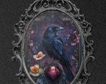 Mystical Raven Art Print: Gothic Galaxy Crystal (Digital Download)