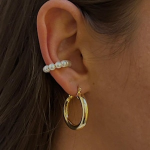 Karats Freshwater Pearl Cuffs Pair Bee Hook Earrings Gold Hand Wired Hoops CZ Lighting Bolt Baroque Dangle Cubic Zirconia Moon Filled Stud
