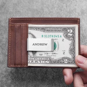 Clip de dinero de metal personalizado, regalo de aniversario grabado, billetera triple para papá, billetera de cuero personalizada para hija, billetera doble genuina para novio, San Valentín