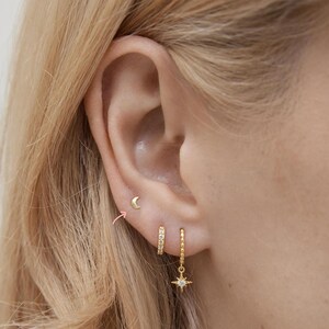 Tiny Moon Stud Earrings Minimalist Small Hoop Huggie Spike Cartilage Cuff No Wrap Dainty Circle Simple Delicate Jewellery CZ Stone Butterfly