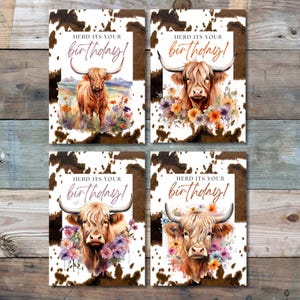 Cowgirl verjaardagskaarten highland cow verjaardagskaarten kudde it's your birthday kaart koeienhuid print westernkaarten gelukkige verjaardagskaarten