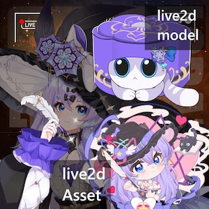 Könnte beinhalten: Ein lila-weißes Live2D-Modell mit einem Hexenhut und einem Federkiel. Das Modell trägt ein lila Kleid mit einem weißen Kragen und einer schwarzen Schleife. Das Modell hält einen Federkiel in der rechten Hand. Das Modell steht vor einem lila-weißen Live2D-Asset mit einem Hexenhut und einem Federkiel. Das Asset trägt ein lila Kleid mit einem weißen Kragen und einer schwarzen Schleife. Das Asset hält einen Federkiel in der rechten Hand. Das Modell und das Asset befinden sich beide vor einem dunklen Hintergrund.