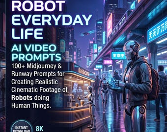 Robot Everyday Life AI Video Prompts | Cinematic Futuristic Scenes for Runway Pika Midjourney Content Creation Bundle