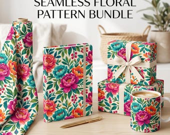 Seamless Floral Pattern Bundle Modern Botanical Digital Paper  Vibrant Vintage Flower Backgrounds  Commercial Use  Instant Download