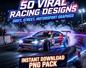 50 Retro Motorsport Racing Y2K Streetwear T Shirt Designs Bundle PNG Graphic Tee Commercial Use Instant Download POD Pack