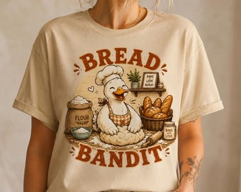 Funny Duck Baker PNG SVG, Bread Bandit Bakery Shirt Design, Cute Baking Duck Clipart, Retro Baker TShirt Sublimation