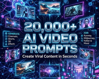 20000+ Viral AI Video Prompts Bundle TikTok Reels Shorts Prompt Pack Kling Flow Veo Runway AI Generator Digital Download