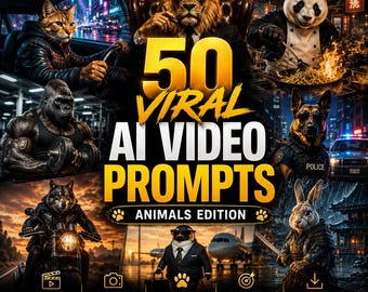 50 Viral Animal AI Video Prompts Bundle | Cinematic Funny Animal Prompts for Runway, Kling, Veo, Sora, TikTok & YouTube Shorts