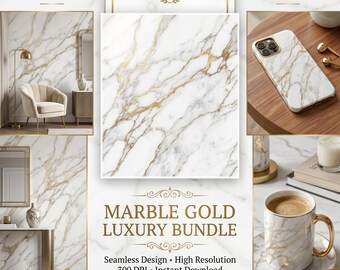 Add timeless elegance to your creative projects with this Luxury Marble Gold Seamless Pattern Bundle.