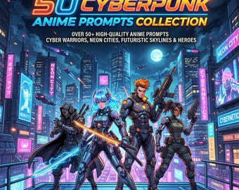 50 Cyberpunk Anime AI Prompts  Futuristic Neon Cities, Anime Heroes, Sci Fi Worlds, Ultra Detailed AI Art Pack