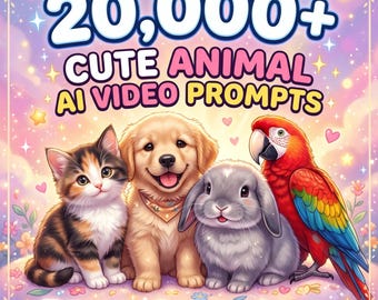 20,000+ Cute Animal AI Video Prompts Bundle  Viral Pet Prompts for TikTok Reels Shorts | Cat Dog Bunny AI Video Generator  Digital Download