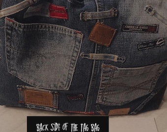 Handmade Upcycled Denim Tote Bag: Rustic Eco-Friendly Carry-On