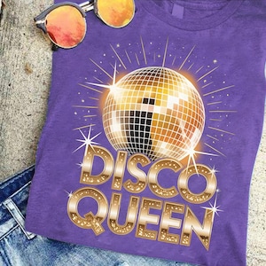Disco Queen Shirt – Retro Disco Ball Graphic Tee – 70s Party Shirt – Sparkly Dance Shirt – Funky Disco Theme Birthday Tee for Women