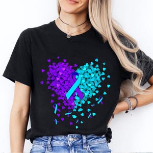 Suicide Prevention Awareness Shirt – Teal & Purple Heart Ribbon Tee – Mental Health Support T-Shirt – Anti Suicide Gift for Advocates