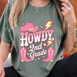 Howdy 2nd Grade Teacher-shirt, roze westerncowgirl-T-shirt