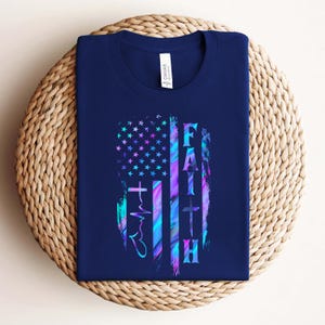 Faith American Flag T-Shirt – Christian Patriotic Shirt with Cross & Heartbeat, Jesus USA Tee, Religious 4th of July Gift for Her or Him