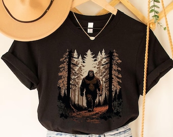Bigfoot Forest Shirt, Sasquatch Camping T-Shirt, Mysterious Creature Outdoors Tee, Cryptid Lover Gift, Hiking and Adventure Bigfoot Tee
