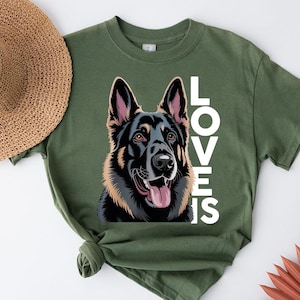 Love Is German Shepherd Shirt – Realistic GSD Dog Graphic Tee – Cute Dog Lover Gift – Pet Owner Shirt – German Shepherd Face Art Top