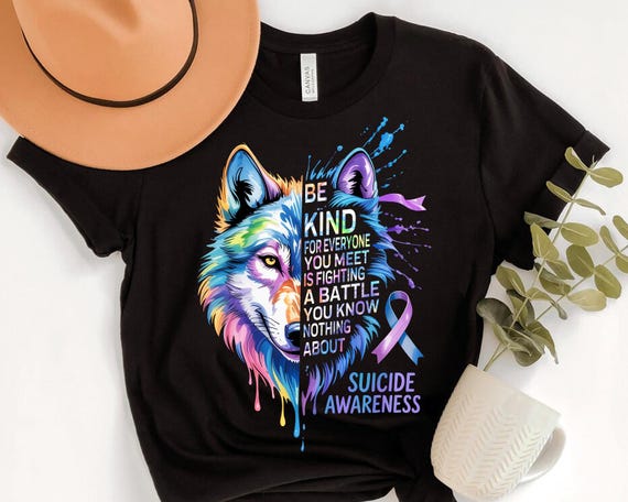 Be Kind Wolf Graphic Tee – Suicide Awareness, Mental Health Shirt